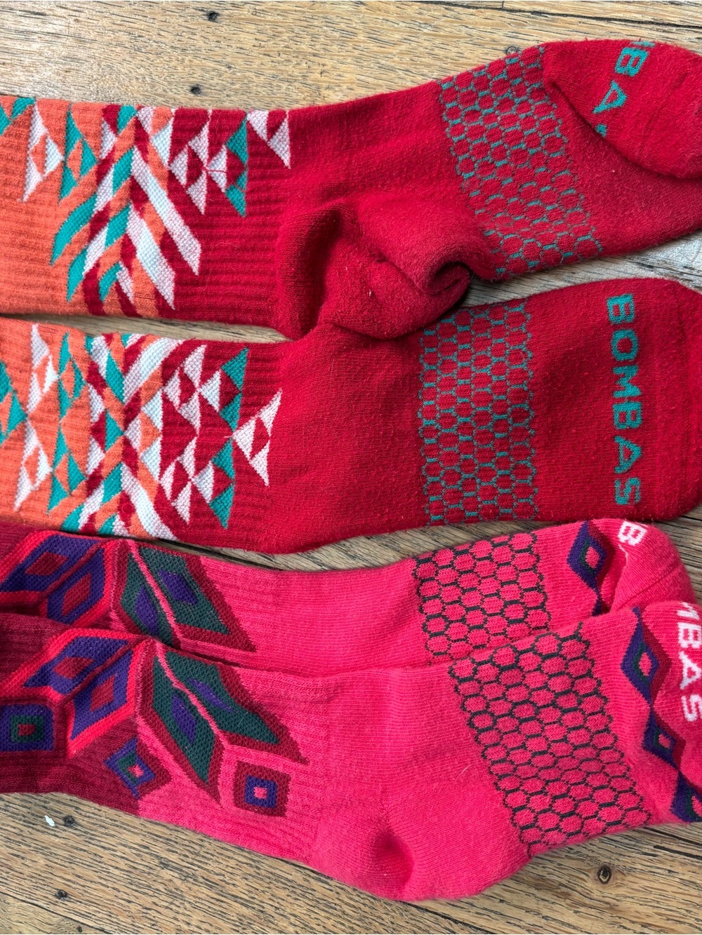Bombas Red & Coral Patterned Crew Socks - Pair of Two